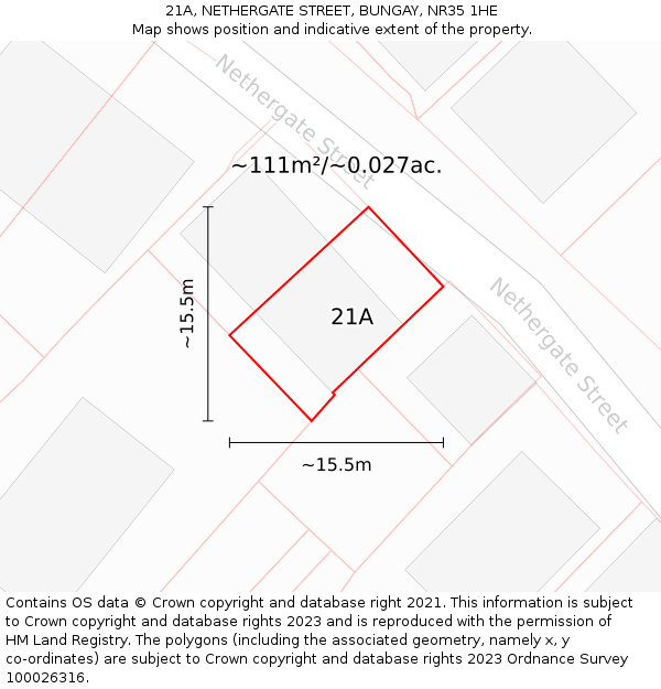 21A, NETHERGATE STREET, BUNGAY, NR35 1HE: Plot and title map