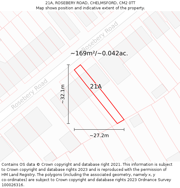 21A, ROSEBERY ROAD, CHELMSFORD, CM2 0TT: Plot and title map