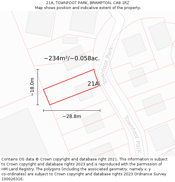 21A, TOWNFOOT PARK, BRAMPTON, CA8 1RZ: Plot and title map