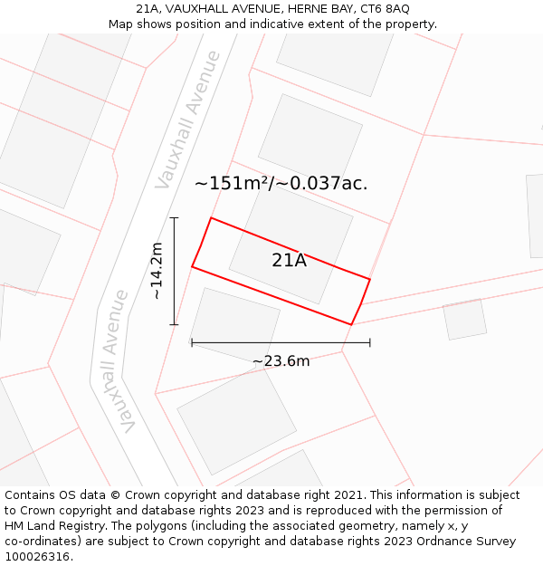 21A, VAUXHALL AVENUE, HERNE BAY, CT6 8AQ: Plot and title map