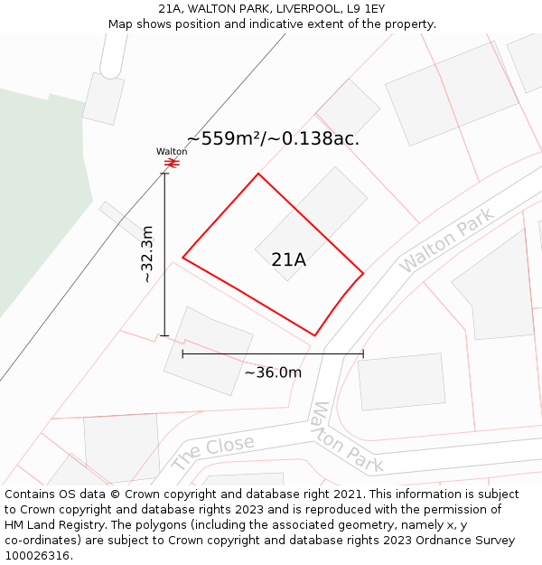 21A, WALTON PARK, LIVERPOOL, L9 1EY: Plot and title map