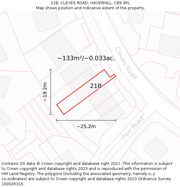 21B, CLEVES ROAD, HAVERHILL, CB9 9PL: Plot and title map