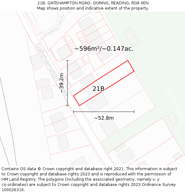 21B, GATEHAMPTON ROAD, GORING, READING, RG8 0EN: Plot and title map