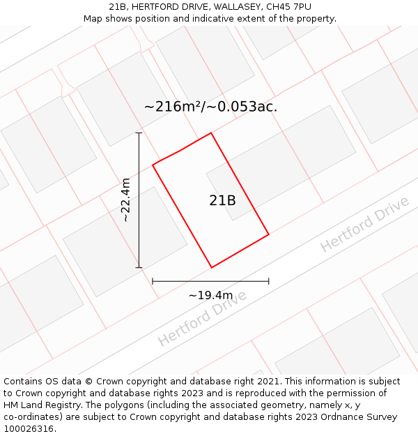 21B, HERTFORD DRIVE, WALLASEY, CH45 7PU: Plot and title map