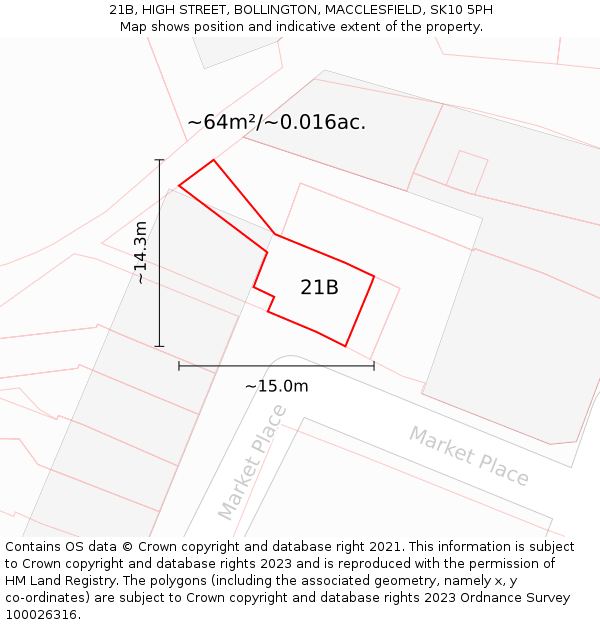 21B, HIGH STREET, BOLLINGTON, MACCLESFIELD, SK10 5PH: Plot and title map