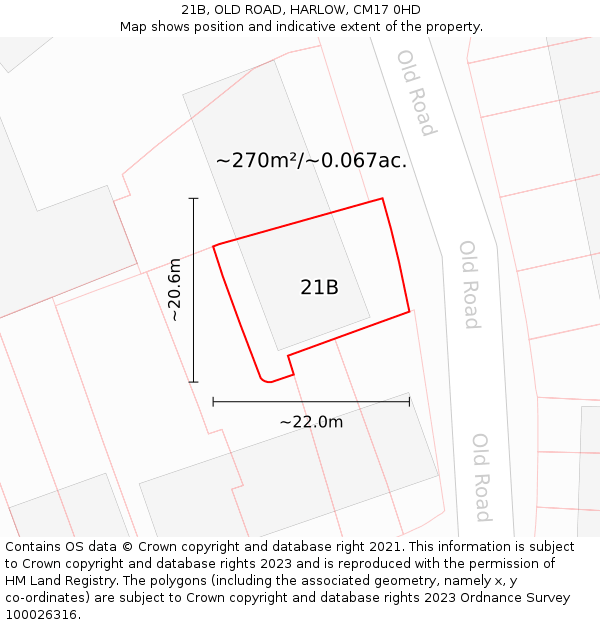 21B, OLD ROAD, HARLOW, CM17 0HD: Plot and title map