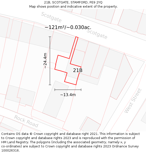 21B, SCOTGATE, STAMFORD, PE9 2YQ: Plot and title map