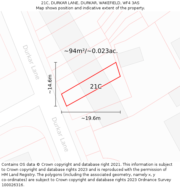 21C, DURKAR LANE, DURKAR, WAKEFIELD, WF4 3AS: Plot and title map