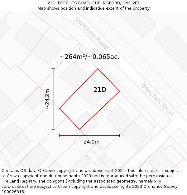 21D, BEECHES ROAD, CHELMSFORD, CM1 2RX: Plot and title map