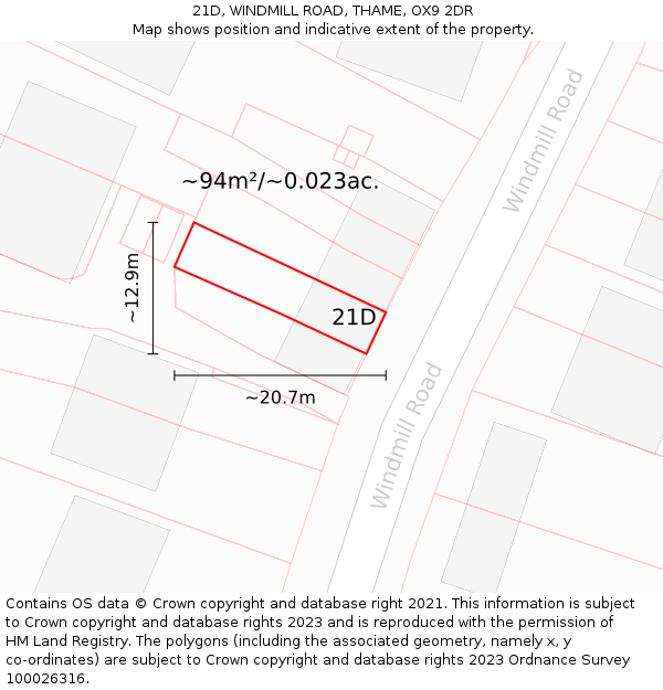 21D, WINDMILL ROAD, THAME, OX9 2DR: Plot and title map