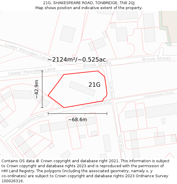 21G, SHAKESPEARE ROAD, TONBRIDGE, TN9 2QJ: Plot and title map