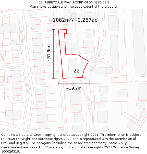 22, ABBEYDALE WAY, ACCRINGTON, BB5 0EN: Plot and title map