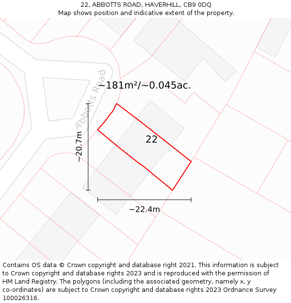 22, ABBOTTS ROAD, HAVERHILL, CB9 0DQ: Plot and title map