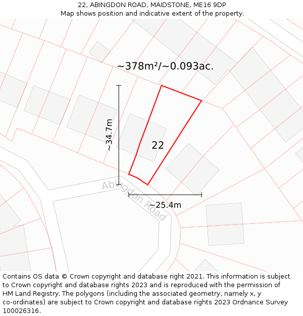 22, ABINGDON ROAD, MAIDSTONE, ME16 9DP: Plot and title map