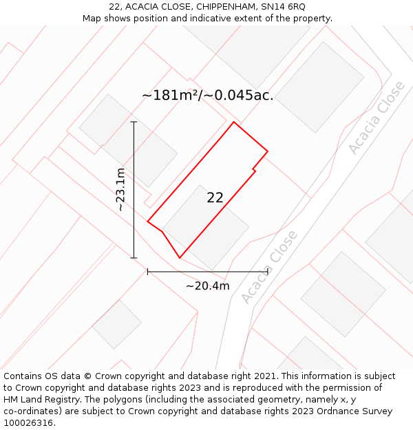 22, ACACIA CLOSE, CHIPPENHAM, SN14 6RQ: Plot and title map