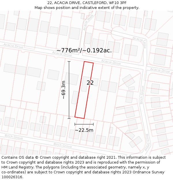 22, ACACIA DRIVE, CASTLEFORD, WF10 3PF: Plot and title map