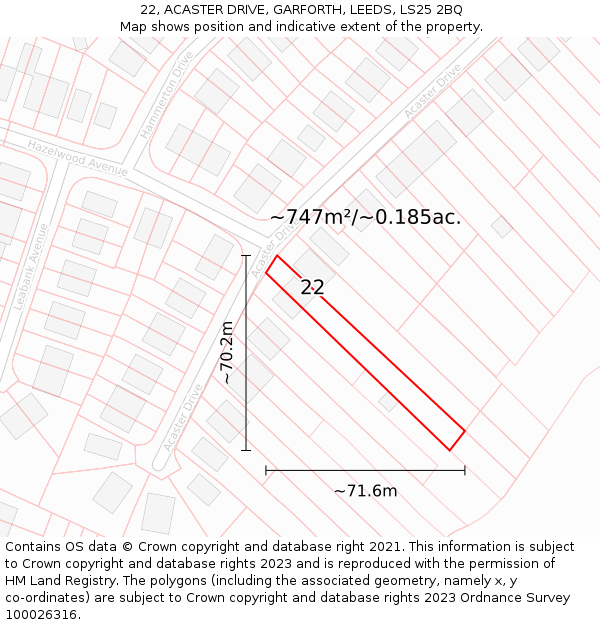 22, ACASTER DRIVE, GARFORTH, LEEDS, LS25 2BQ: Plot and title map
