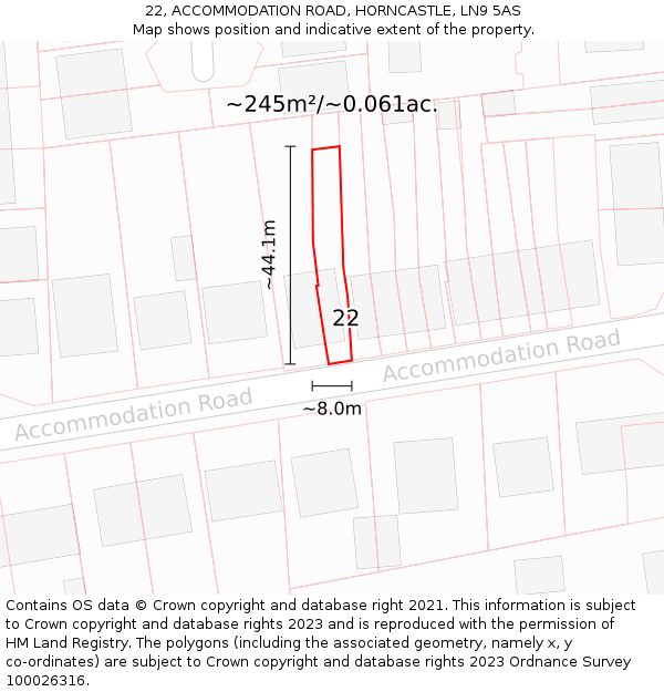 22, ACCOMMODATION ROAD, HORNCASTLE, LN9 5AS: Plot and title map