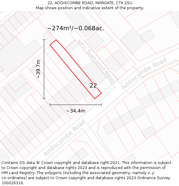 22, ADDISCOMBE ROAD, MARGATE, CT9 2SU: Plot and title map