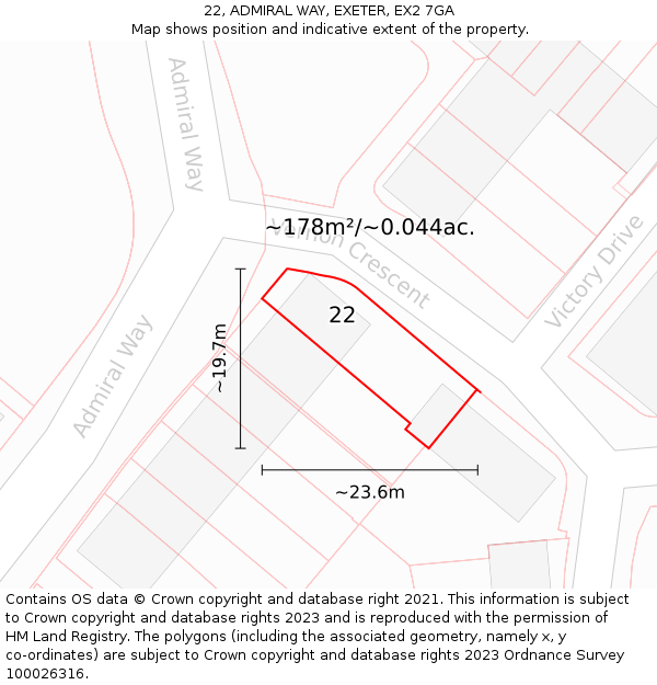 22, ADMIRAL WAY, EXETER, EX2 7GA: Plot and title map