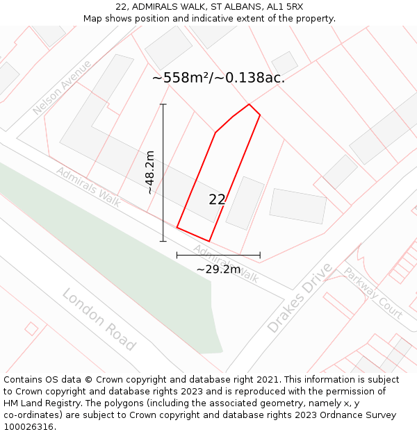 22, ADMIRALS WALK, ST ALBANS, AL1 5RX: Plot and title map