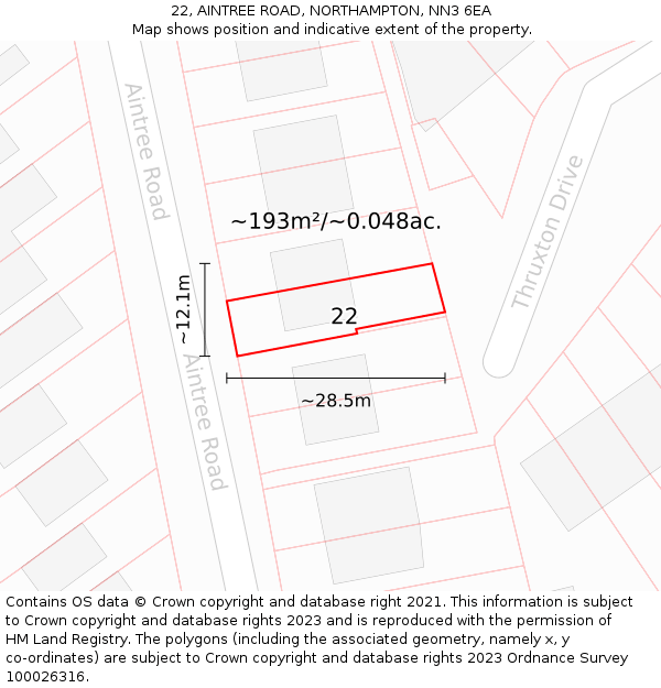 22, AINTREE ROAD, NORTHAMPTON, NN3 6EA: Plot and title map