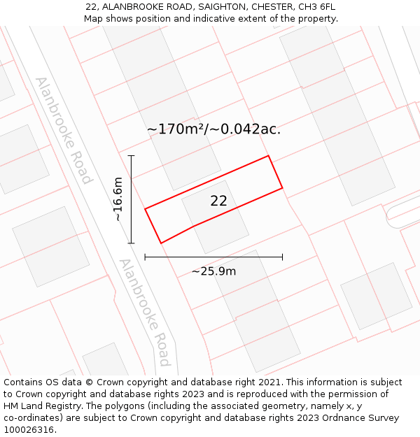 22, ALANBROOKE ROAD, SAIGHTON, CHESTER, CH3 6FL: Plot and title map