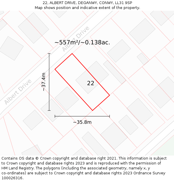 22, ALBERT DRIVE, DEGANWY, CONWY, LL31 9SP: Plot and title map