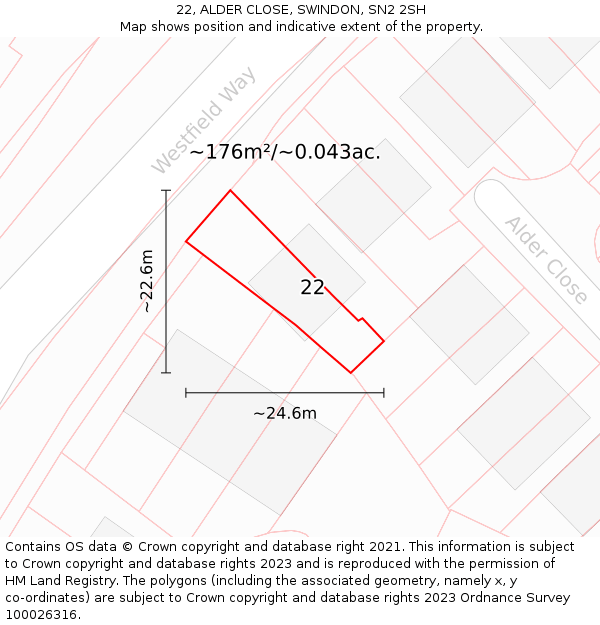 22, ALDER CLOSE, SWINDON, SN2 2SH: Plot and title map