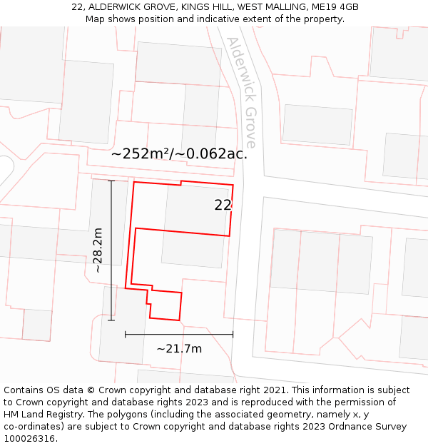 22, ALDERWICK GROVE, KINGS HILL, WEST MALLING, ME19 4GB: Plot and title map