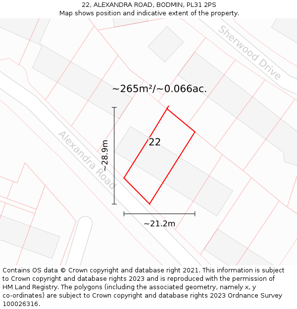 22, ALEXANDRA ROAD, BODMIN, PL31 2PS: Plot and title map