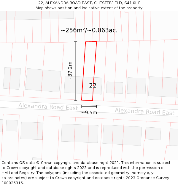 22, ALEXANDRA ROAD EAST, CHESTERFIELD, S41 0HF: Plot and title map