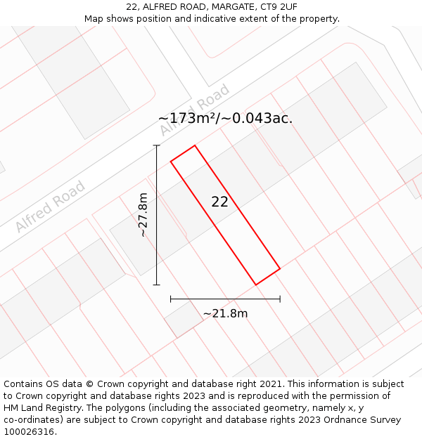 22, ALFRED ROAD, MARGATE, CT9 2UF: Plot and title map