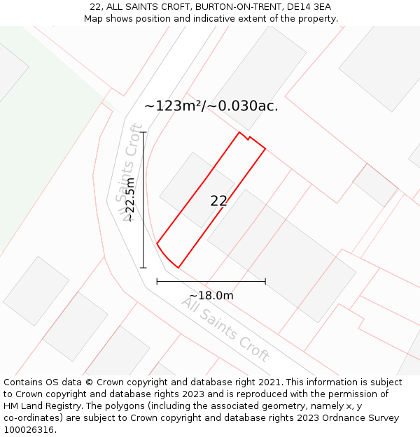 22, ALL SAINTS CROFT, BURTON-ON-TRENT, DE14 3EA: Plot and title map