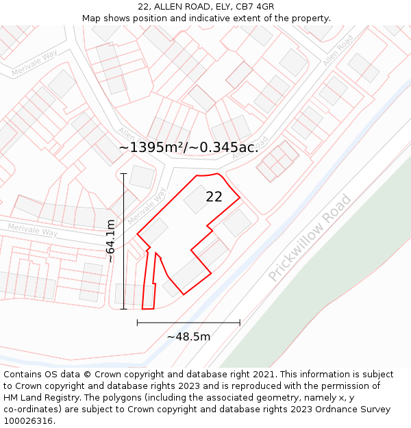 22, ALLEN ROAD, ELY, CB7 4GR: Plot and title map