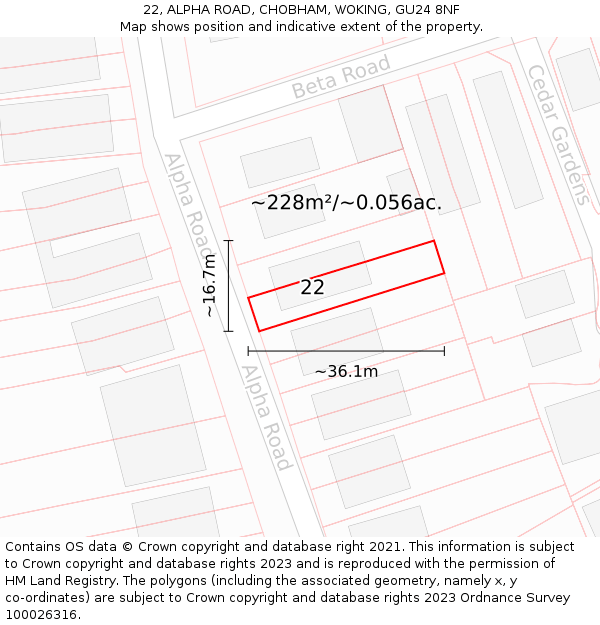 22, ALPHA ROAD, CHOBHAM, WOKING, GU24 8NF: Plot and title map