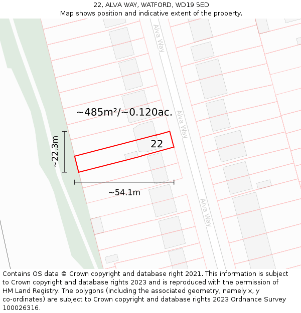 22, ALVA WAY, WATFORD, WD19 5ED: Plot and title map