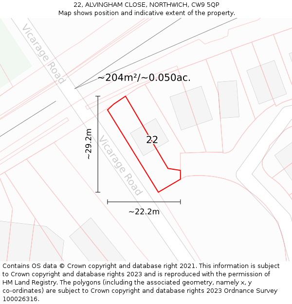 22, ALVINGHAM CLOSE, NORTHWICH, CW9 5QP: Plot and title map