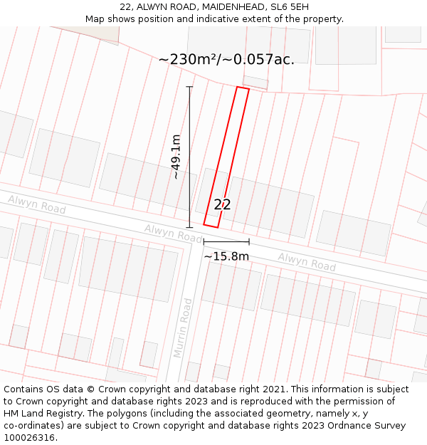 22, ALWYN ROAD, MAIDENHEAD, SL6 5EH: Plot and title map