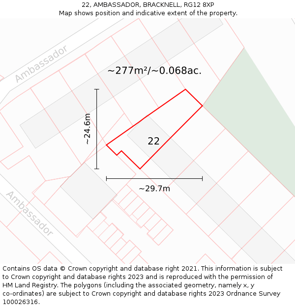 22, AMBASSADOR, BRACKNELL, RG12 8XP: Plot and title map