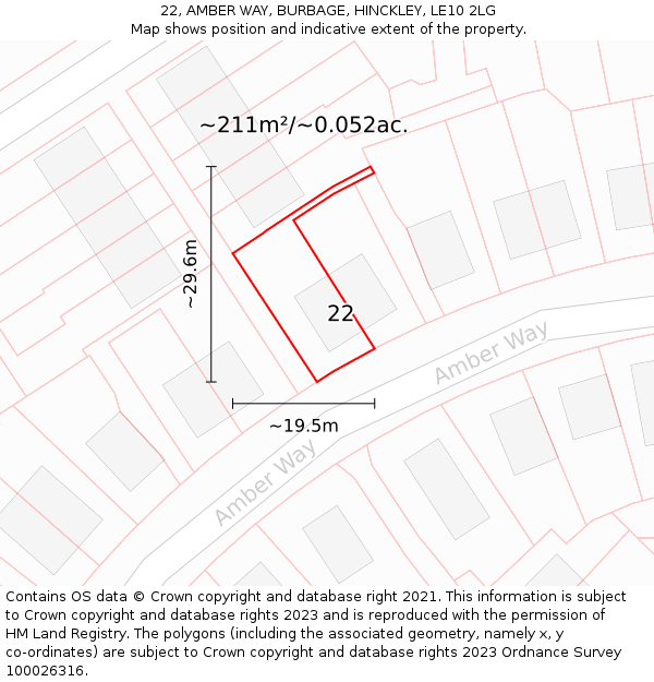 22, AMBER WAY, BURBAGE, HINCKLEY, LE10 2LG: Plot and title map