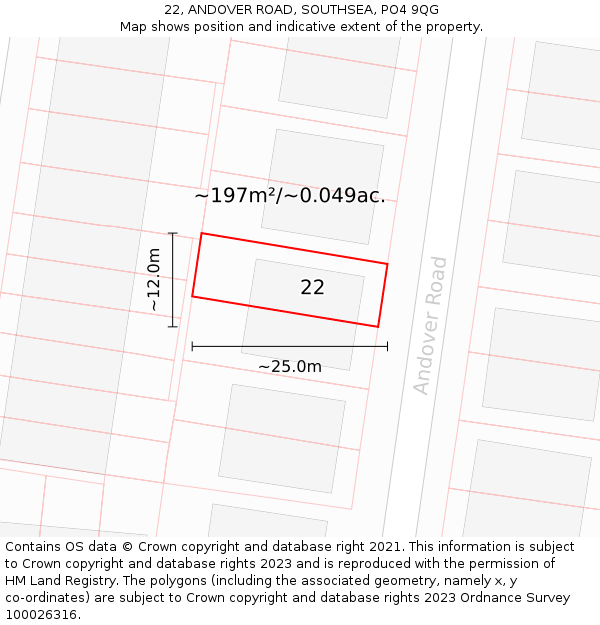 22, ANDOVER ROAD, SOUTHSEA, PO4 9QG: Plot and title map