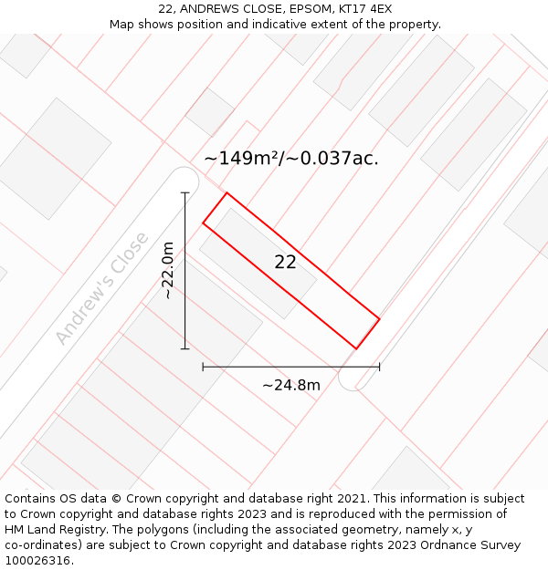 22, ANDREWS CLOSE, EPSOM, KT17 4EX: Plot and title map