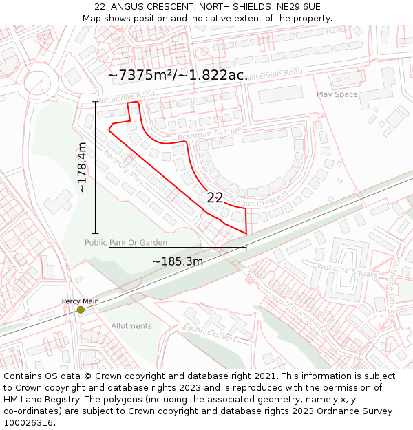 22, ANGUS CRESCENT, NORTH SHIELDS, NE29 6UE: Plot and title map