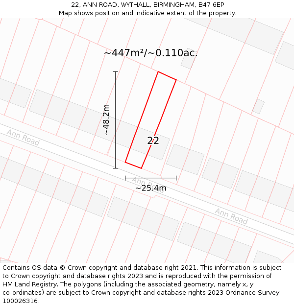 22, ANN ROAD, WYTHALL, BIRMINGHAM, B47 6EP: Plot and title map