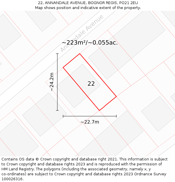 22, ANNANDALE AVENUE, BOGNOR REGIS, PO21 2EU: Plot and title map