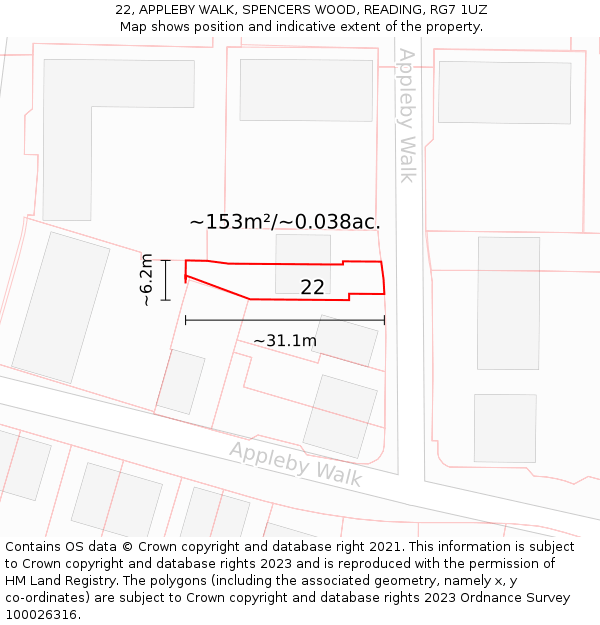 22, APPLEBY WALK, SPENCERS WOOD, READING, RG7 1UZ: Plot and title map