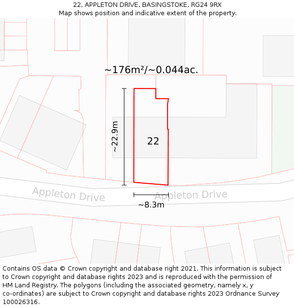 22, APPLETON DRIVE, BASINGSTOKE, RG24 9RX: Plot and title map