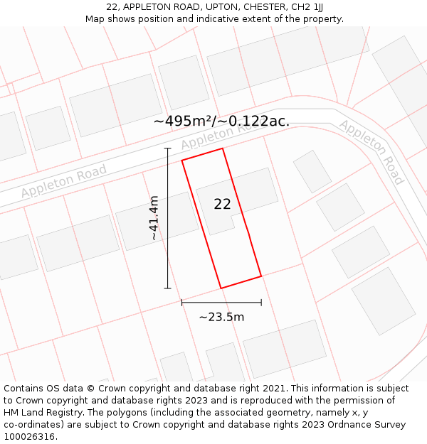 22, APPLETON ROAD, UPTON, CHESTER, CH2 1JJ: Plot and title map