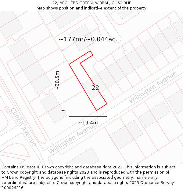 22, ARCHERS GREEN, WIRRAL, CH62 9HR: Plot and title map